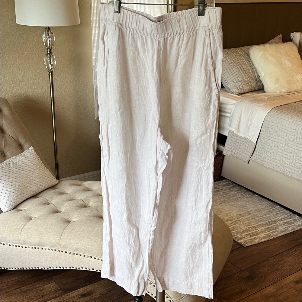 Tahari Women's Cream Linen Wide Leg Pants